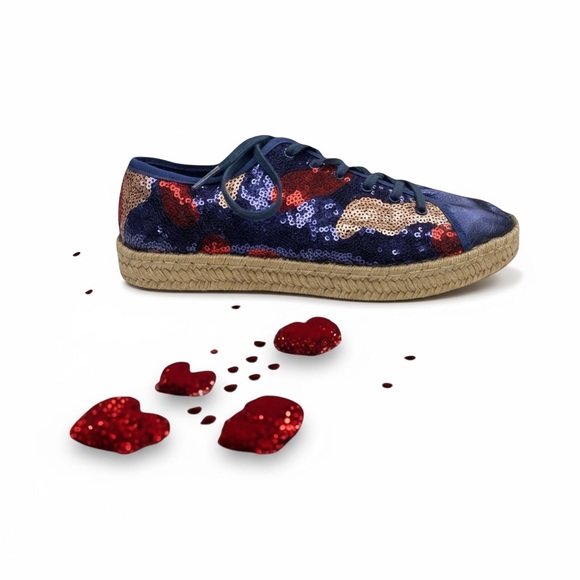 Ibizas ༄ Sequin Platform Espadrilles Lace Up Sneakers ༄ Navy Red Pink༄ 40 9 9.5 - Picture 15 of 16